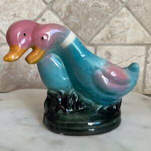 Vintage Ceramic Pair Of Ducks Aqua And Pink
With Dark Base Planter